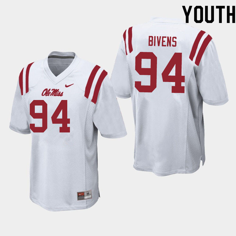 Youth #94 Quentin Bivens Ole Miss Rebels College Football Jerseys Sale-White